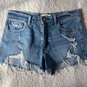 Abercrombie & Fitch Distressed Mid-Rise Mom Shorts